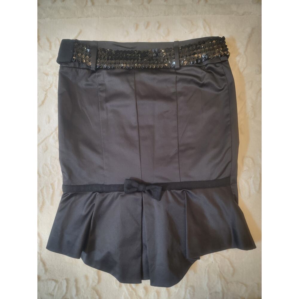 Mob Wife Baddie Vintage Killah Black Satin Going Out Skirt Size Small Bow & Belt